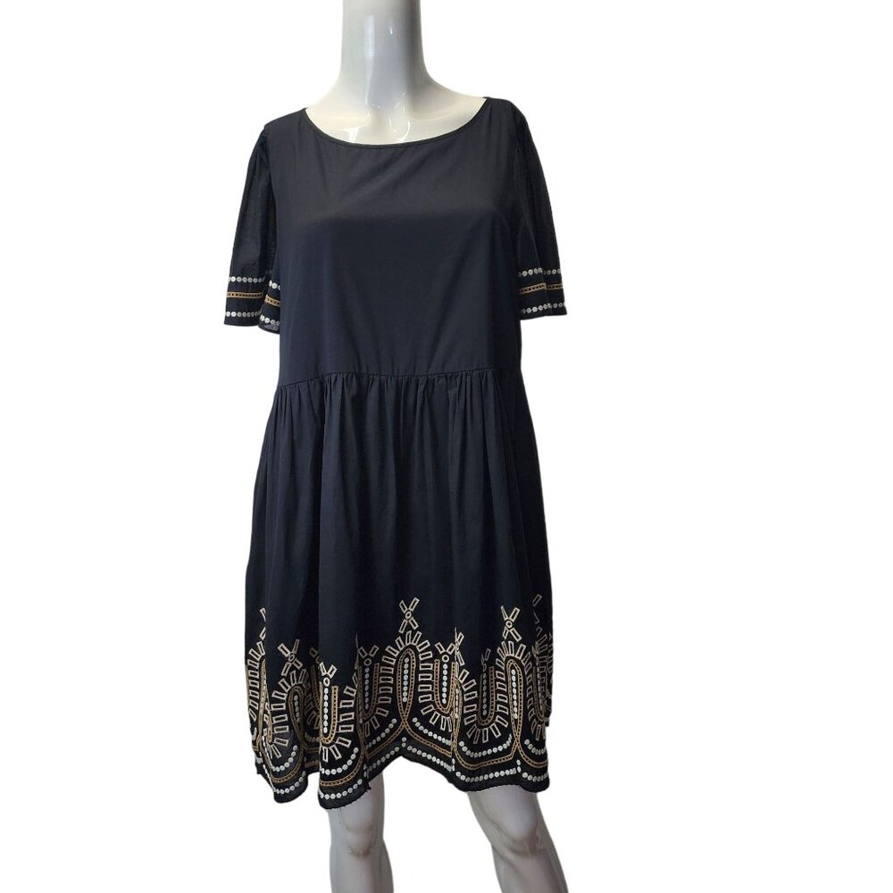 Madewell Embroidered Black Puff-Sleeve Mini Dress Size S